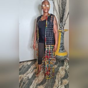 Brocade and African print Ankara Long Jacket